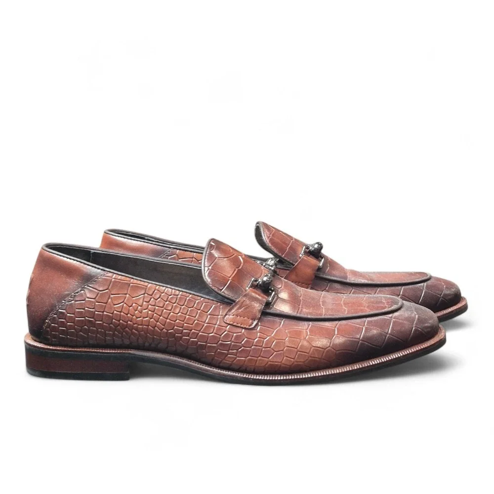 Robert Graham Men's US 9 Croc Embossed Skull Bit Loafers Brown Dress‎ Shoes